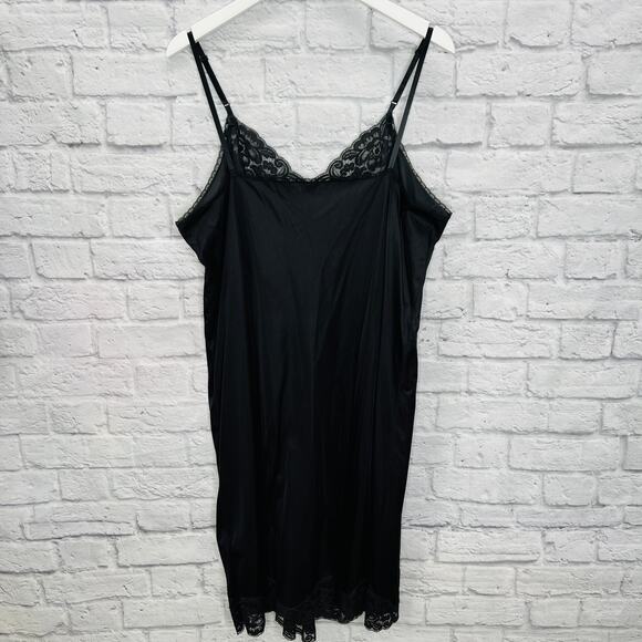 Vintage Vanity Fair Full Slip Black Butterfly Lace Detail Size 42 Midi Dress - Picture 6 of 8